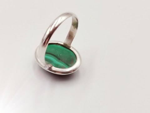 Piękny srebrny damski pierścionek KABOSZON MALACHIT r.16 VINTAGE biżuteria