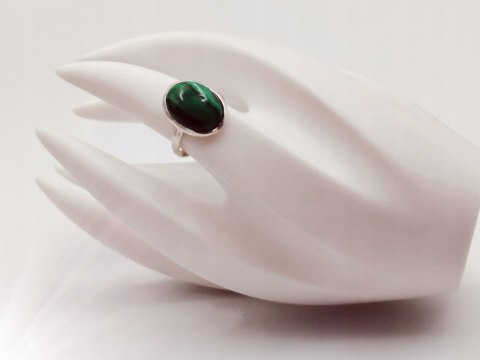 Piękny srebrny damski pierścionek KABOSZON MALACHIT r.16 VINTAGE biżuteria