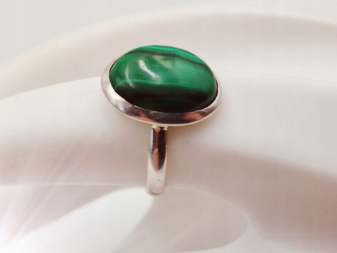 Piękny srebrny damski pierścionek KABOSZON MALACHIT r.16 VINTAGE biżuteria