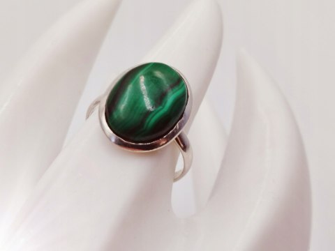 Piękny srebrny damski pierścionek KABOSZON MALACHIT r.16 VINTAGE biżuteria