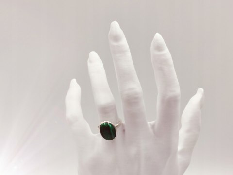 Piękny srebrny damski pierścionek KABOSZON MALACHIT r.16 VINTAGE biżuteria