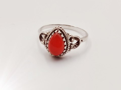 Piękny srebrny damski pierścionek ŁEZKA KARNEOL r.14 VINTAGE biżuteria