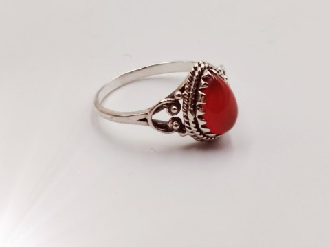 Piękny srebrny damski pierścionek ŁEZKA KARNEOL r.14 VINTAGE biżuteria