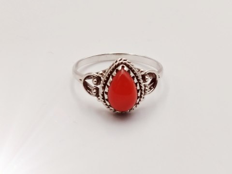Piękny srebrny damski pierścionek ŁEZKA KARNEOL r.14 VINTAGE biżuteria