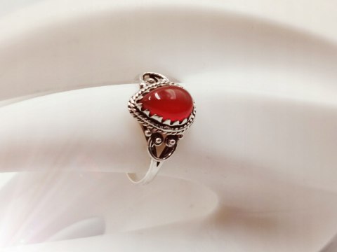 Piękny srebrny damski pierścionek ŁEZKA KARNEOL r.14 VINTAGE biżuteria