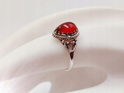 Piękny srebrny damski pierścionek ŁEZKA KARNEOL r.14 VINTAGE biżuteria