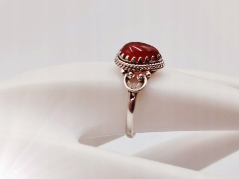 Piękny srebrny damski pierścionek ŁEZKA KARNEOL r.14 VINTAGE biżuteria