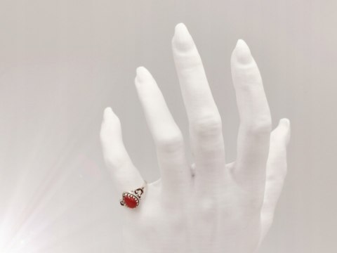 Piękny srebrny damski pierścionek ŁEZKA KARNEOL r.14 VINTAGE biżuteria