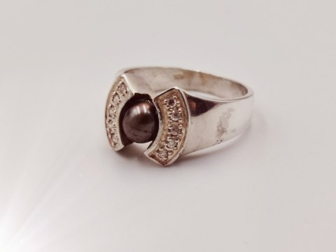 Piękny srebrny damski pierścionek PERŁA+CYRKONIE r.16 biżuteria VINTAGE