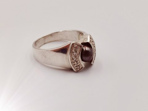 Piękny srebrny damski pierścionek PERŁA+CYRKONIE r.16 biżuteria VINTAGE