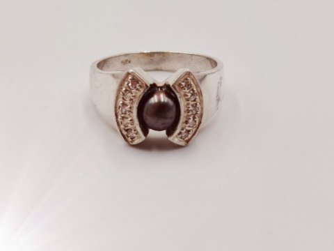 Piękny srebrny damski pierścionek PERŁA+CYRKONIE r.16 biżuteria VINTAGE