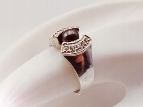 Piękny srebrny damski pierścionek PERŁA+CYRKONIE r.16 biżuteria VINTAGE