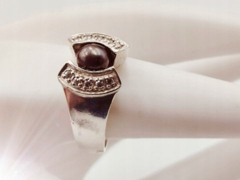 Piękny srebrny damski pierścionek PERŁA+CYRKONIE r.16 biżuteria VINTAGE