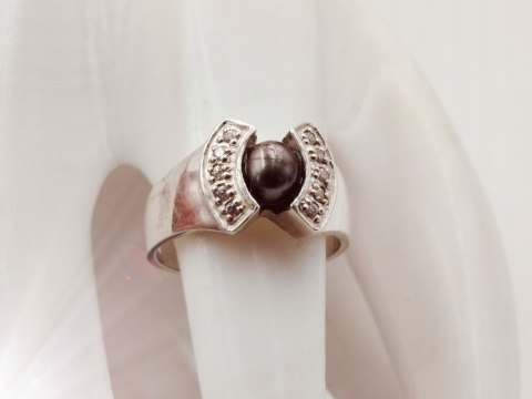 Piękny srebrny damski pierścionek PERŁA+CYRKONIE r.16 biżuteria VINTAGE