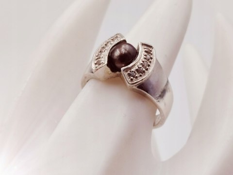 Piękny srebrny damski pierścionek PERŁA+CYRKONIE r.16 biżuteria VINTAGE