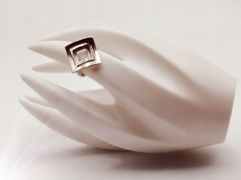 Piękny srebrny damski pierścionek ażurowy KWADRATY r.12 VINTAGE biżuteria