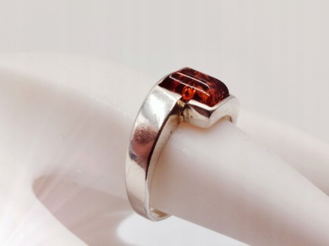 Piękny stary srebrny damski pierścionek BURSZTYN r.12 biżuteria VINTAGE