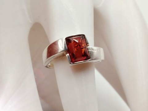 Piękny stary srebrny damski pierścionek BURSZTYN r.12 biżuteria VINTAGE