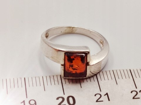 Piękny stary srebrny damski pierścionek BURSZTYN r.12 biżuteria VINTAGE