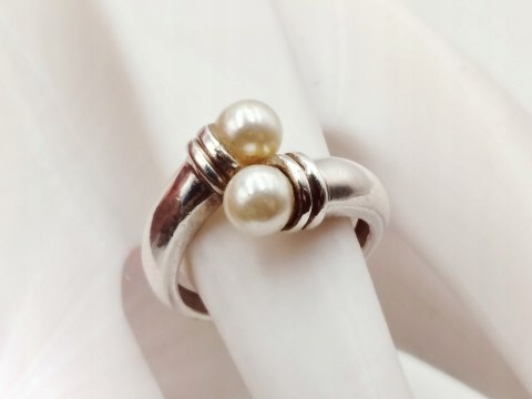 Srebrny damski pierścionek DWIE PERŁY r.16 biżuteria srebro 925 VINTAGE