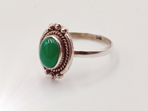 Srebrny damski pierścionek KABOSZON AGAT ZIELONY r.17 VINTAGE biżuteria