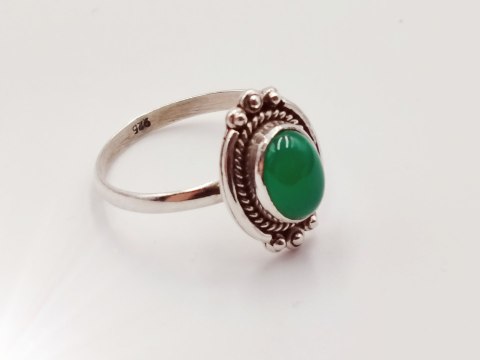 Srebrny damski pierścionek KABOSZON AGAT ZIELONY r.17 VINTAGE biżuteria