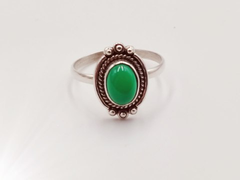Srebrny damski pierścionek KABOSZON AGAT ZIELONY r.17 VINTAGE biżuteria