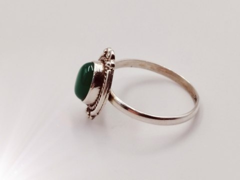 Srebrny damski pierścionek KABOSZON AGAT ZIELONY r.17 VINTAGE biżuteria