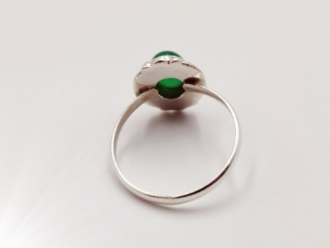 Srebrny damski pierścionek KABOSZON AGAT ZIELONY r.17 VINTAGE biżuteria