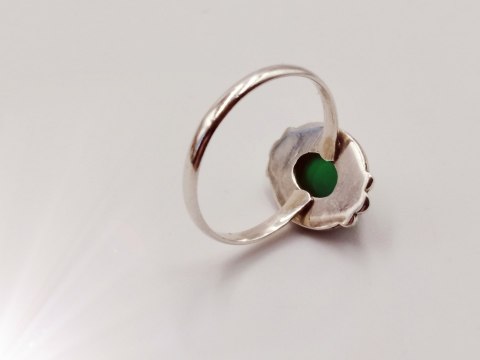 Srebrny damski pierścionek KABOSZON AGAT ZIELONY r.17 VINTAGE biżuteria