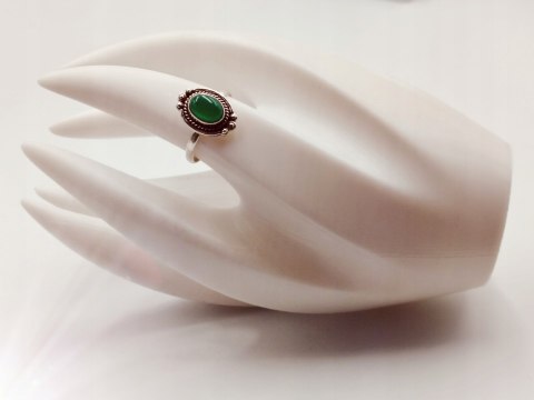 Srebrny damski pierścionek KABOSZON AGAT ZIELONY r.17 VINTAGE biżuteria