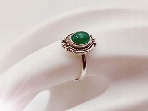 Srebrny damski pierścionek KABOSZON AGAT ZIELONY r.17 VINTAGE biżuteria