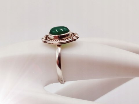 Srebrny damski pierścionek KABOSZON AGAT ZIELONY r.17 VINTAGE biżuteria