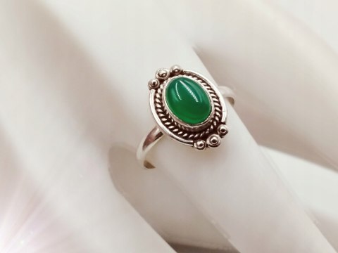 Srebrny damski pierścionek KABOSZON AGAT ZIELONY r.17 VINTAGE biżuteria