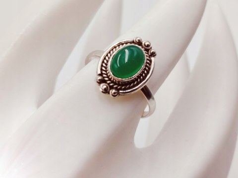 Srebrny damski pierścionek KABOSZON AGAT ZIELONY r.17 VINTAGE biżuteria