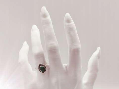 Srebrny damski pierścionek KABOSZON AGAT ZIELONY r.17 VINTAGE biżuteria