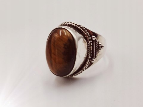 Srebrny damski pierścionek KABOSZON TYGRYSIE OKO r.17/18 VINTAGE biżuteria
