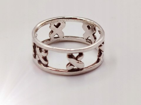 Srebrny damski pierścionek/obrączka ażurowa XXX IKSY roz. 13/14 VINTAGE