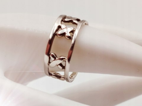 Srebrny damski pierścionek/obrączka ażurowa XXX IKSY roz. 13/14 VINTAGE