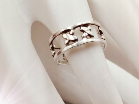 Srebrny damski pierścionek/obrączka ażurowa XXX IKSY roz. 13/14 VINTAGE