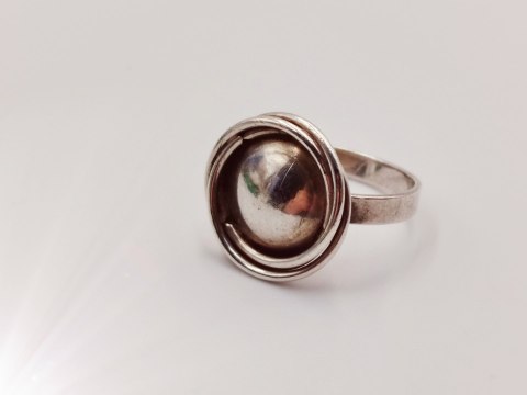 Piękny autorski stary damski srebrny pierścionek r.12 KOŁO DRUCIKI VINTAGE