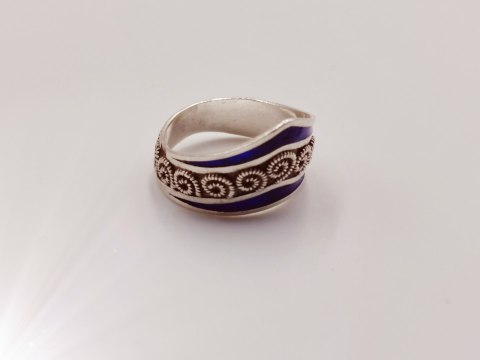 Piękny autorski stary damski srebrny pierścionek/obrączka r.10/11 EMALIA