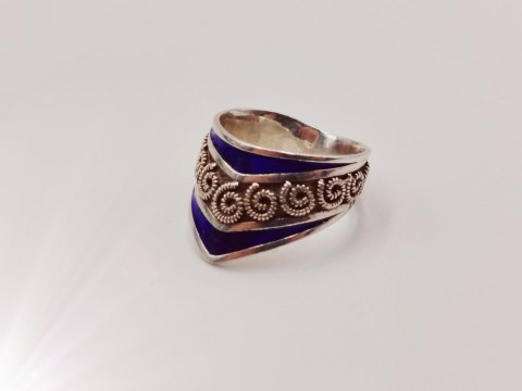 Piękny autorski stary damski srebrny pierścionek/obrączka r.10/11 EMALIA