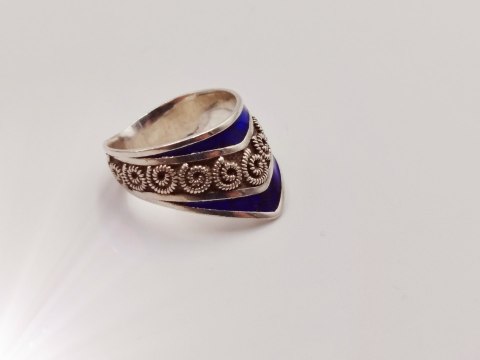 Piękny autorski stary damski srebrny pierścionek/obrączka r.10/11 EMALIA