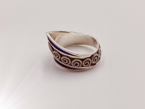 Piękny autorski stary damski srebrny pierścionek/obrączka r.10/11 EMALIA