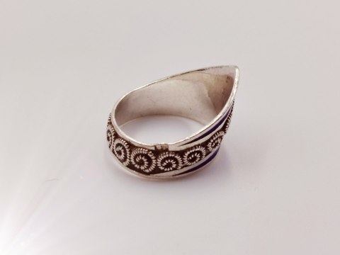 Piękny autorski stary damski srebrny pierścionek/obrączka r.10/11 EMALIA