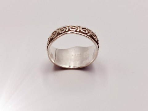 Piękny autorski stary damski srebrny pierścionek/obrączka r.10/11 EMALIA
