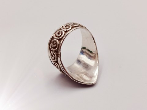 Piękny autorski stary damski srebrny pierścionek/obrączka r.10/11 EMALIA