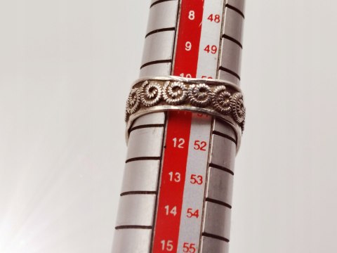 Piękny autorski stary damski srebrny pierścionek/obrączka r.10/11 EMALIA