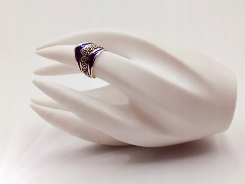 Piękny autorski stary damski srebrny pierścionek/obrączka r.10/11 EMALIA